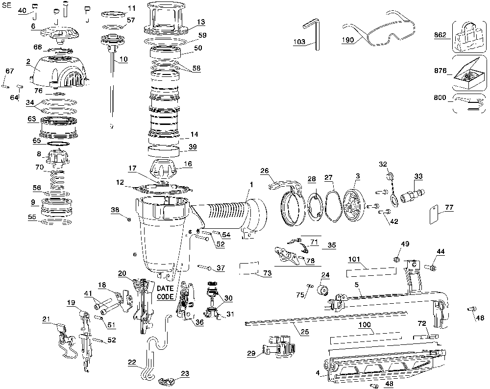 Page A Diagram and Parts List for FN250C Type 3 Porter Cable Nailer